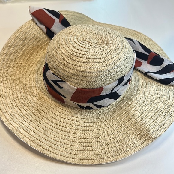 Eugenia Kim Two-Tone “Cecily” Sunhat w/ Scarf Accent, Natural Tan & White, NWT! - Picture 2 of 8